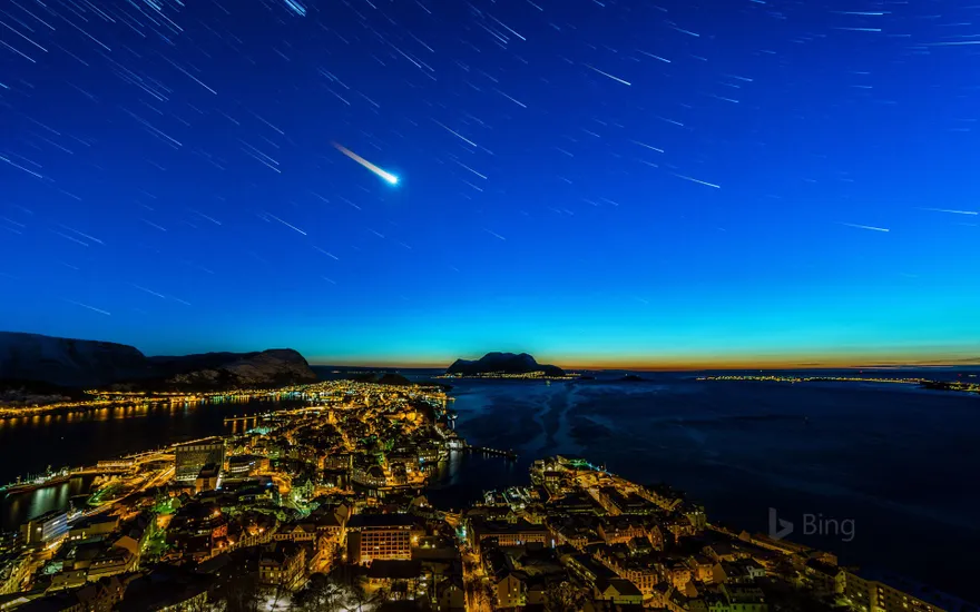 Star trails over Ålesund, Norway