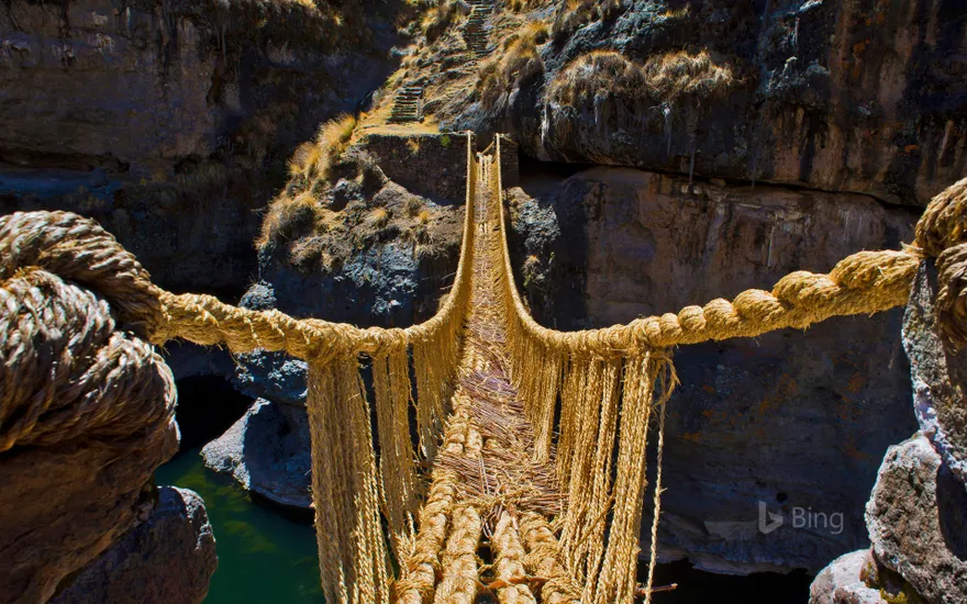 Q’iswa Chaka rope bridge over the Apurimac River, Peru