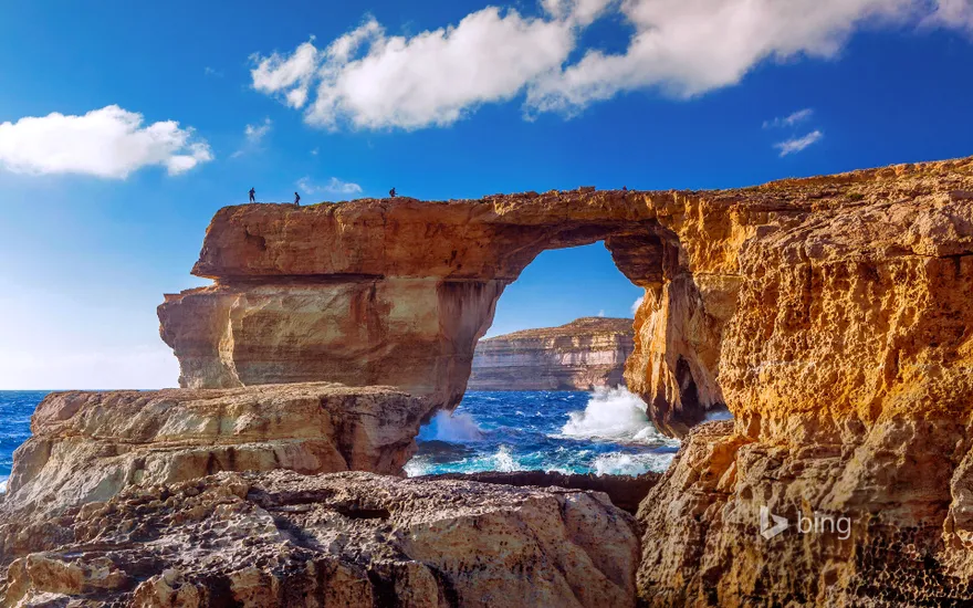 The Azure Window, a natural stone arch near Dwejra Beach, Gozo, Malta