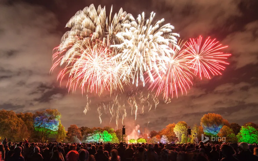 A fireworks display in Battersea Park, London