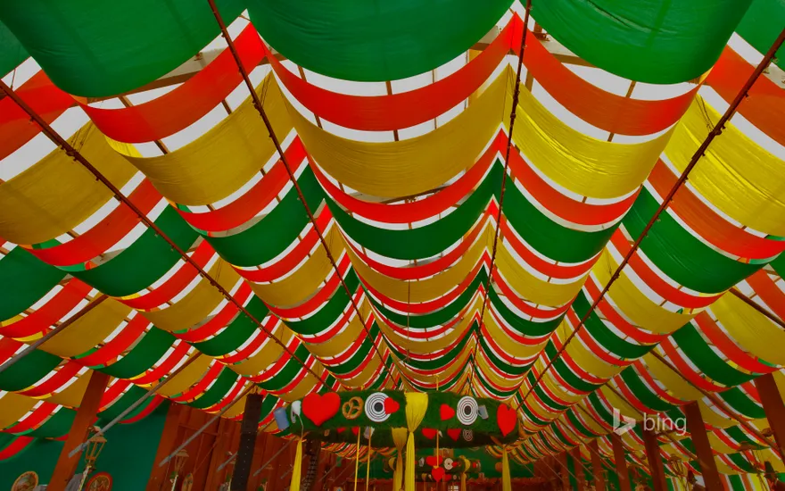 Interior of a beer tent at Oktoberfest in Munich, Germany