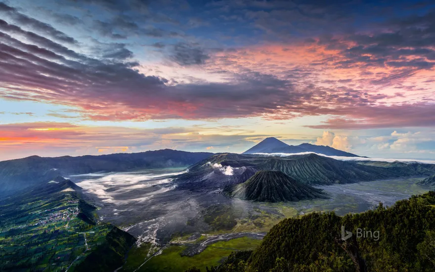 Smoldering Mount Bromo in East Java, Indonesia