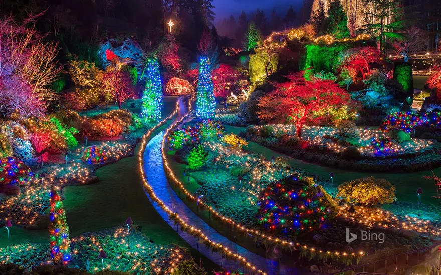 Christmas lights at the Butchart Gardens in British Columbia