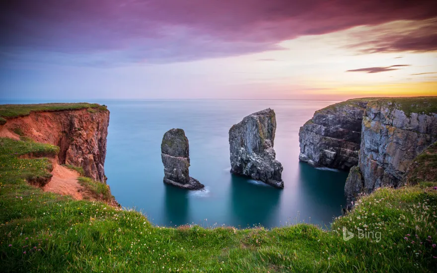 Stack Rocks at Castlemartin on the Pembrokeshire coastline, Wales