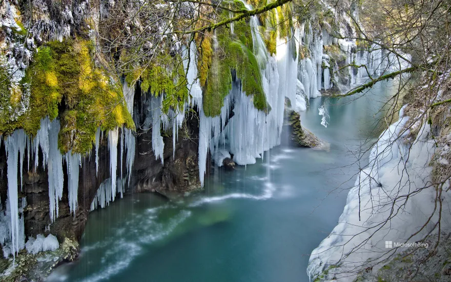 Gorges du Fier frozen by winter, Haute-Savoie