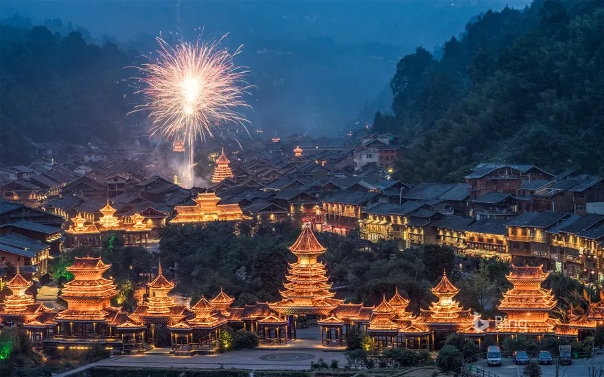 New Year's Eve with fireworks, China