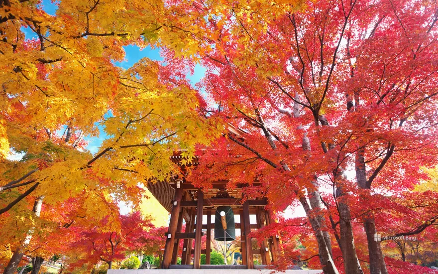 Chishakuin Bell Tower in Autumn Leaves, Kyoto