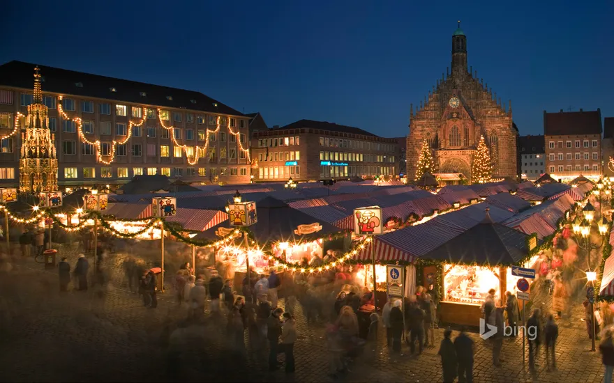 Panoramic view of the Christmas Market in Nuremberg, Bavaria, Germany