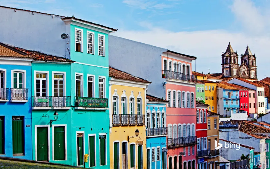 View of painted buildings, Salvador Bahia, Brazil