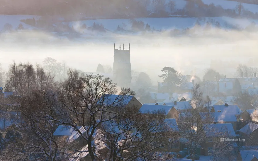View of Wotton-Under-Edge, Cotswolds, in winter with snow