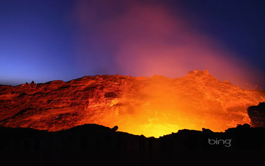 Lava lake in the glowing crater of Erta Ale volcano, Ethiopia