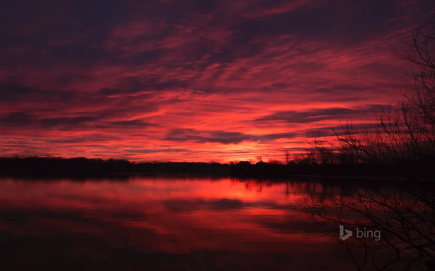 Dawn over the Fox River at De Pere, Wisconsin