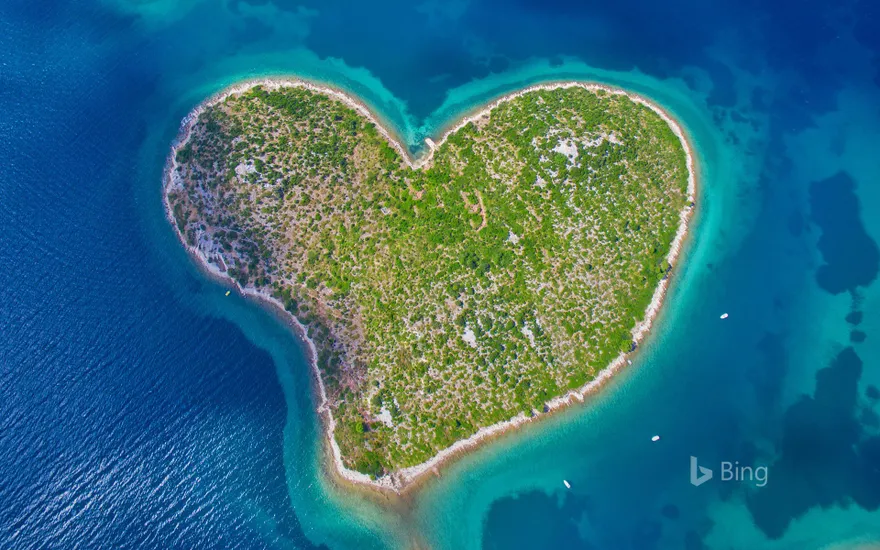 Aerial view of Galešnjak Island on the Adriatic coast of Croatia