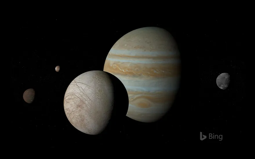 Jupiter and its moons Io, Europa, Ganymede, and Callisto