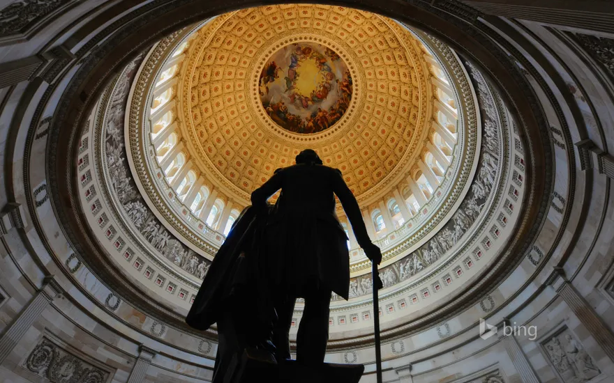 Bronze statue of George Washington in the Capitol rotunda in Washington, DC