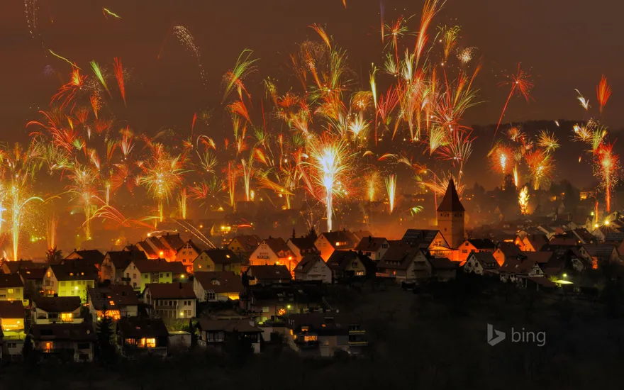 New Year's Eve fireworks in Korb, Rems-Murr-Kreis, Germany