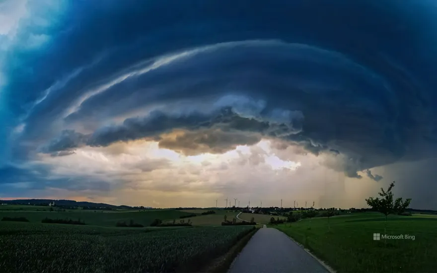 Thunderstorm cell over a town in Baden-Wuerttemberg