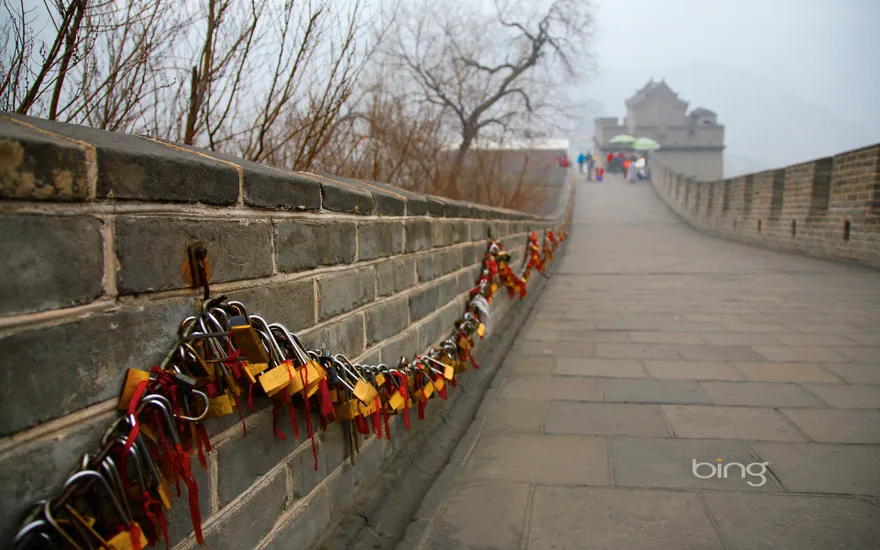 Love locks displayed on the Great Wall of China near Beijing