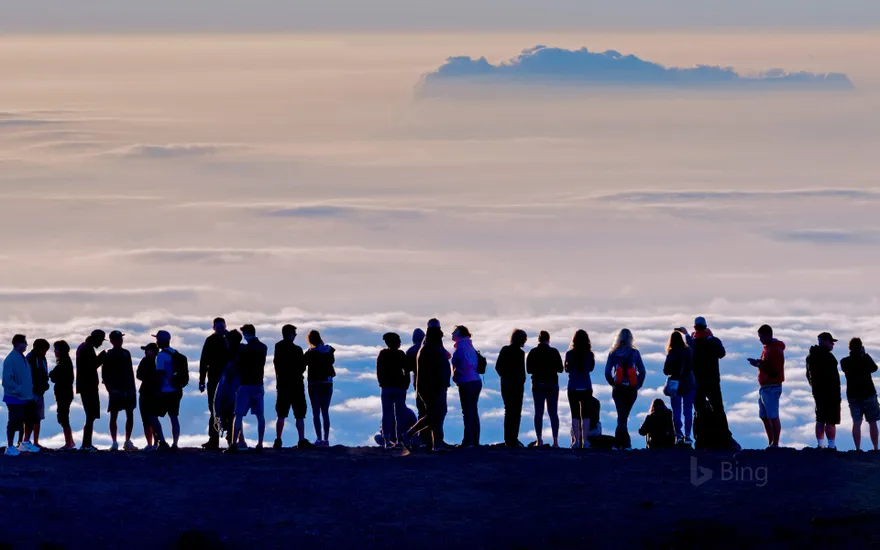Visitors at the summit of the Haleakalā Crater in Haleakalā National Park, Hawaii