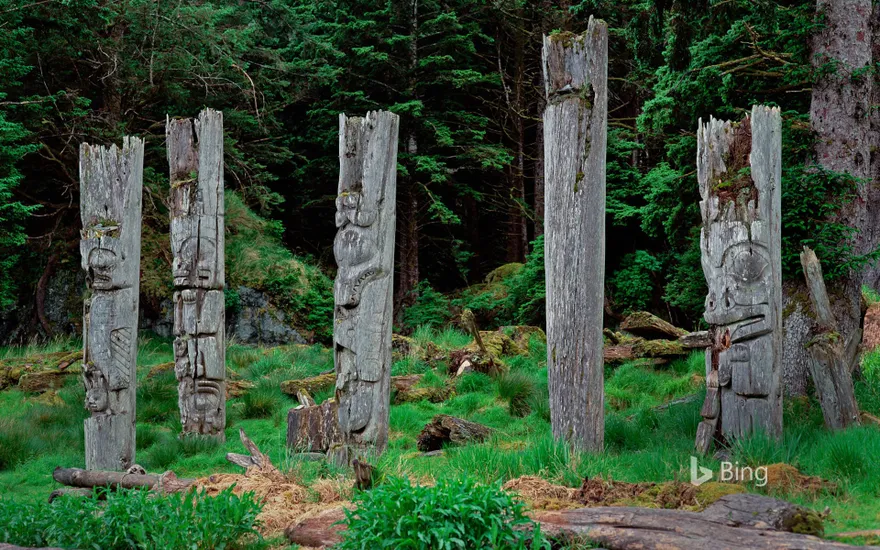 Haida totem poles on Haida Gwaii in British Columbia, Canada