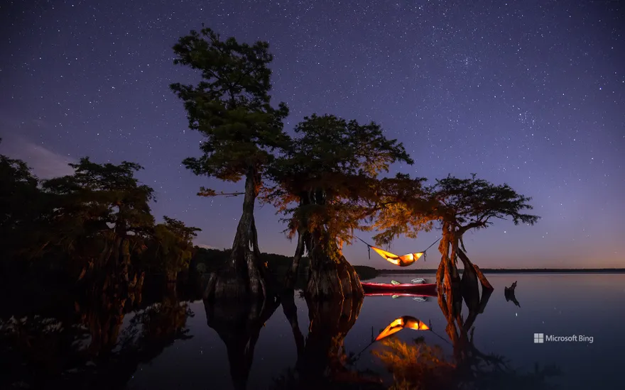 Hammock camping on a lake in Central Florida
