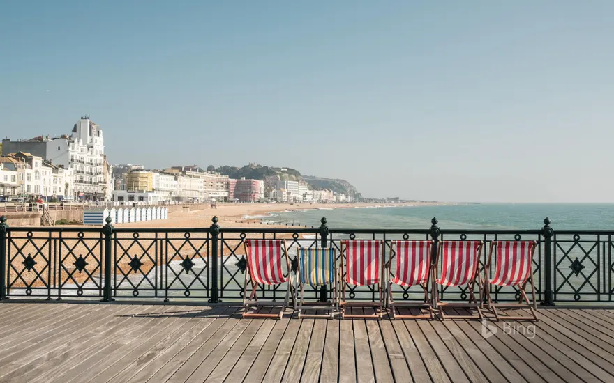 Deckchairs on Hastings Pier, East Sussex, England