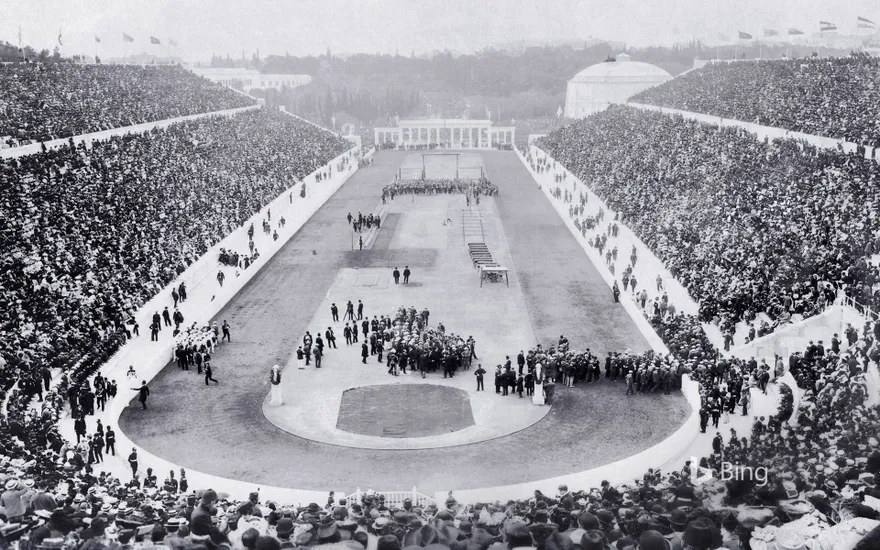 Opening ceremony of the 1896 Olympic Games in Panathinaiko Stadium, Athens, Greece