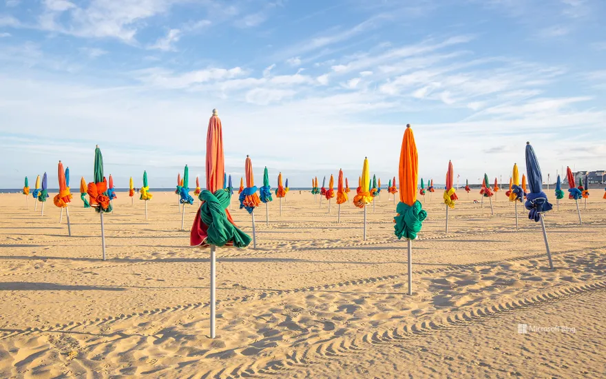 The famous multicolored umbrellas of Deauville beach, Normandy