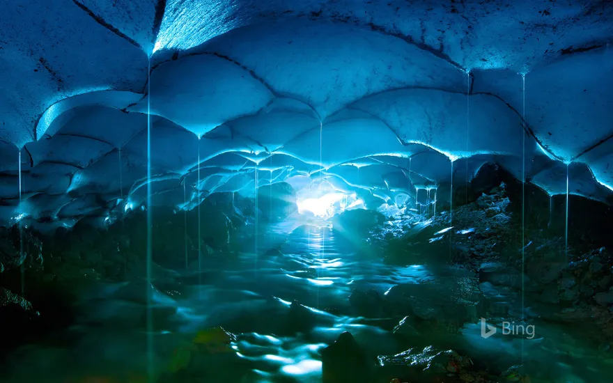 Inside an ice cave in Oregon's Three Sisters Wilderness