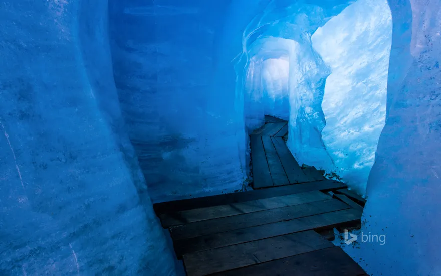 Rhône Glacier ice grotto in Valais, Switzerland