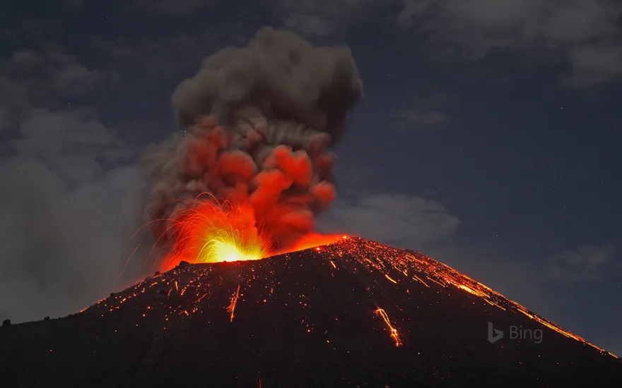 Anak Krakatoa volcano erupting off the coast of Sumatra, Indonesia