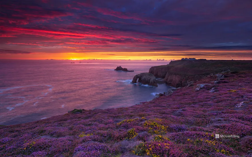 Sunset over Land's End, Cornwall in late summer
