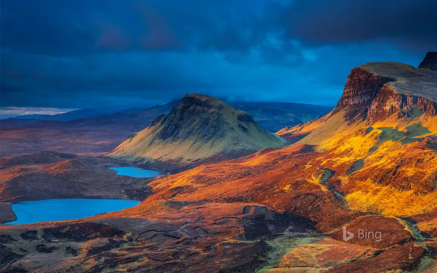 Loch Leum na Luirginn and Loch Cleat seen from the Quiraing, Isle of Skye, Scotland, UK