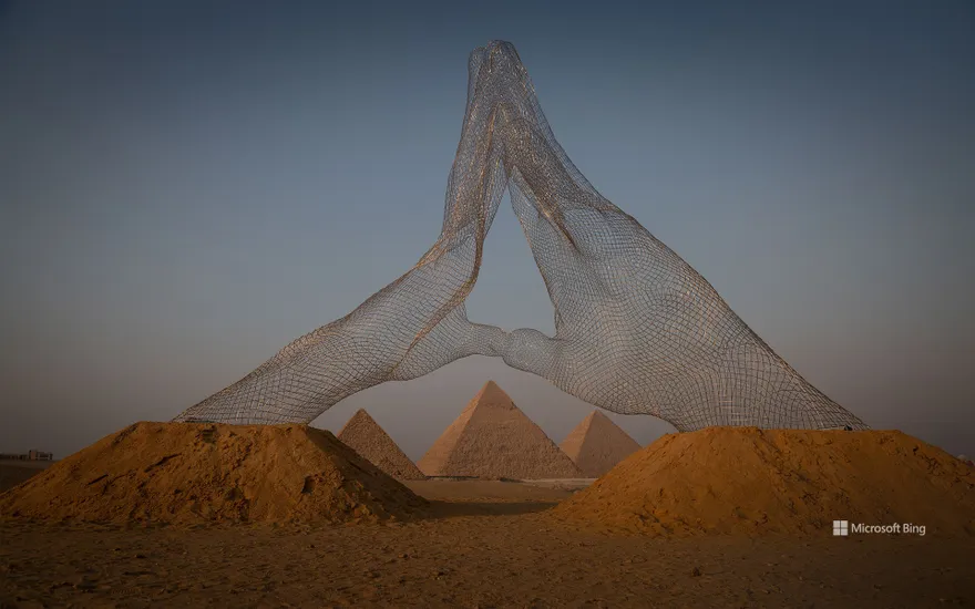 'Together' by Lorenzo Quinn, Great Pyramids of Giza, Cairo, Egypt