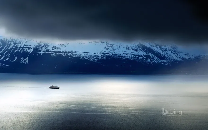 A ferry passes the Lyngen Alps in Norway