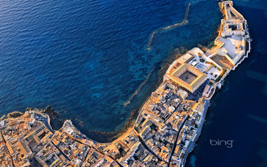 Aerial view of Castello Maniace in Syracuse, Sicily, Italy