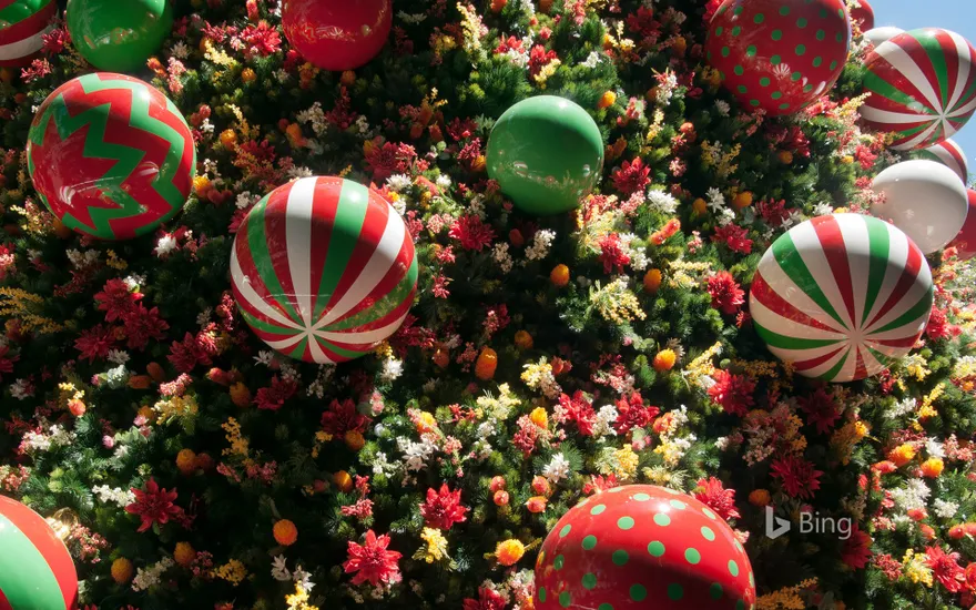 Close-up of Christmas tree decorations in Martin Place, Sydney, New South Wales