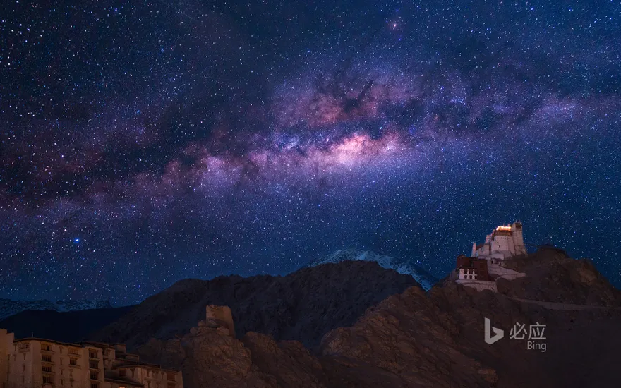 Milky way over Namgyal Tsemo Monastery, Leh, Ladakh, India