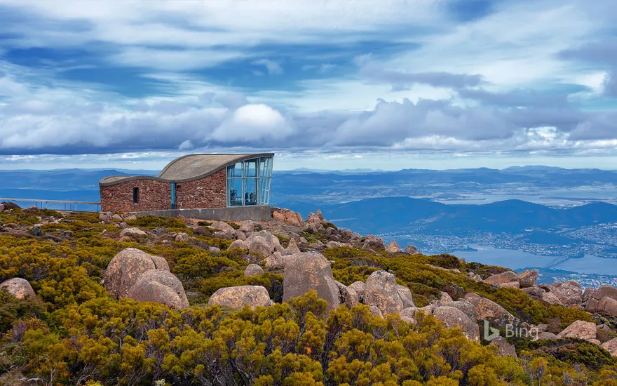 Mt Wellington observation deck with views of Hobart city, Tasmania