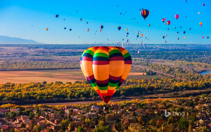 Hot air balloons flying during the Albuquerque International Balloon Fiesta, New Mexico