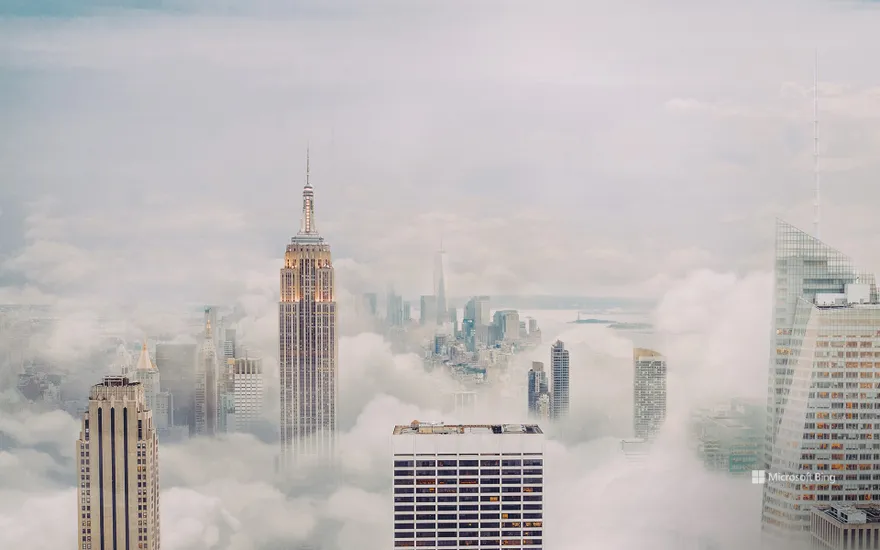 New York City skyline in fog
