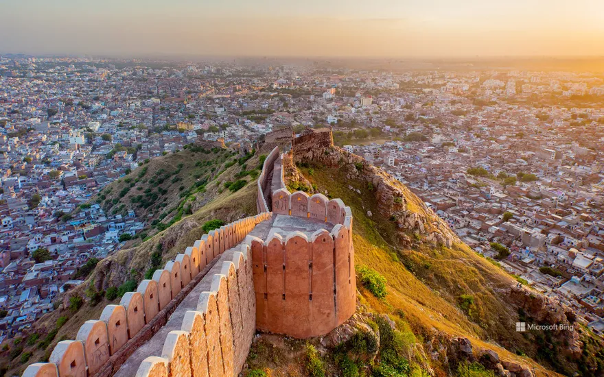 Aerial view of Jaipur from Nahargarh Fort in Rajasthan, India