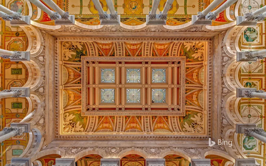Ceiling and cove of the Great Hall at the Library of Congress in Washington, DC