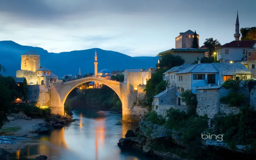 Stari Most (Old Bridge) over the Neretva river in Mostar, Bosnia and Herzegovina