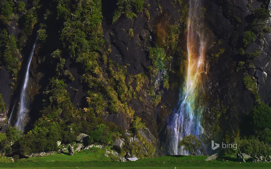 Wishbone Falls at Mount Aspiring National Park on South Island, New Zealand