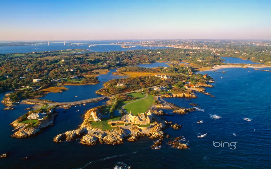 Aerial view of Ocean Drive in Newport, Rhode Island