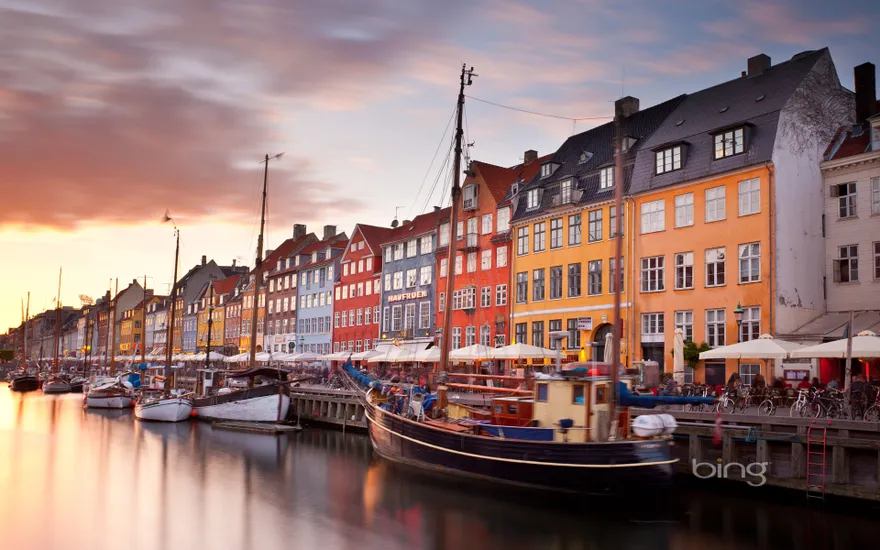 Colorful houses line Nyhavn canal in Copenhagen, Denmark