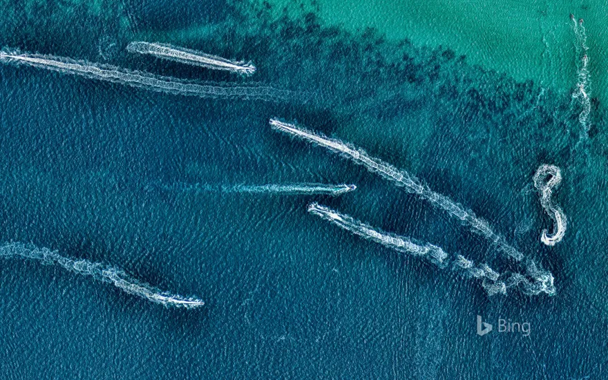 Aerial view of jet skis in the ocean, Australia