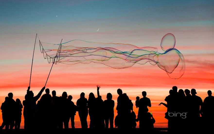 Large bubbles at sunset, Jockey's Ridge, Outer Banks, North Carolina