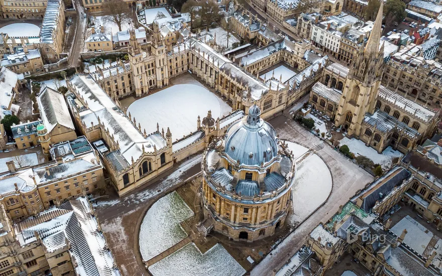 Aerial view of central Oxford, England